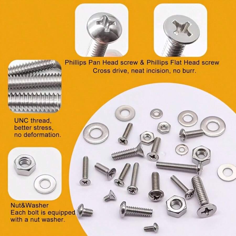 1575pcs All-Purpose 304 Stainless Steel Bolt and Nut Assortilation Kit with Flat/Wing Head Screws, Hex Nuts, Washers & Heavy-Duty Storage Box - Corrosion-Resistant for DIY, Automotive, Marine - A - Übersicht 1