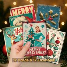 1 Set Vintage Christmas Greeting Cards - Includes 12 Cards And 12 Envelopes, Classic Christmas Cards Bulk Pack, Perfect For Greetings And Holiday Atmosphere, Winter Holiday Gifts, For Family And Friends, Invitation Letters - 12 Greeting Cards + 12 Envelopes - View 8