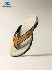 HOBIBEAR Men's Outdoor Flip Flops, Non-Slip Arch Support Thong Sandals, Breathable Hollow-Out Beach Shoes For Summer - Khaki - View 4