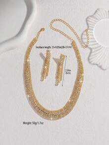 1 Set Shiny Gold Rhinestone Necklace And Earrings Jewelry Set, Suitable For Gifting To Female Friends, Fashion Party Dress Accessories - Gold - View 4