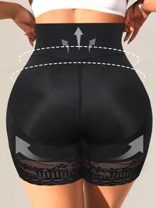 Plus Size Seamless High Waist Tummy Control Lace Shaping Panties Postpartum Slimming Butt Lifting Women's Underwear - Black - View 4