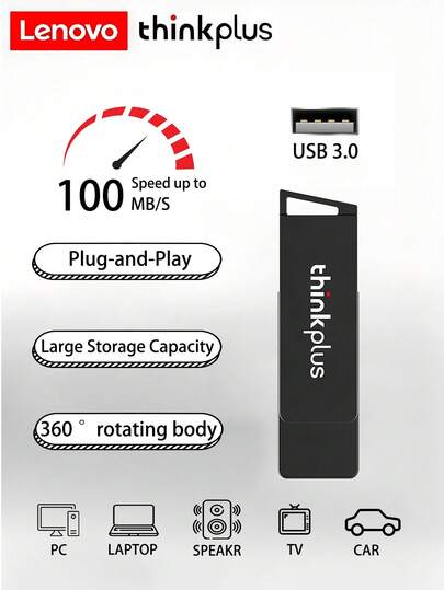 Lenovo MU241 USB3.0 Memoria USB de Alta Velocidad, Pendrive Portátil Mini de Metal para Computadora, Laptop, Teléfono Móvil, Auto, Estudiante, Uso de Negocios & Oficina