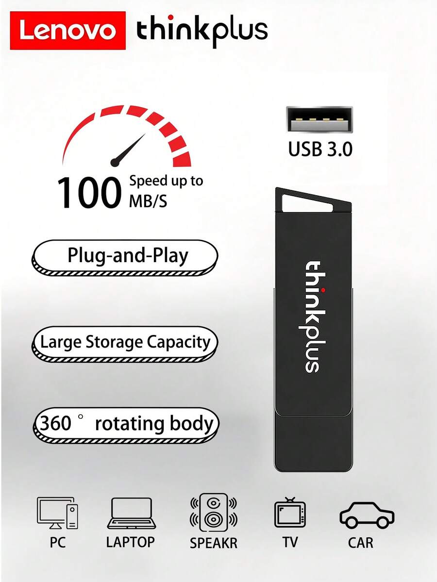 Lenovo ThinkPlus USB Flash Drive Portable High-Speed Computer Dedicated Student Business Office Car Phone Mini Metal MU241 USB3.0 High-Speed U Disk - View 1