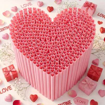 50pcs/100pcs Heart Design Straws, For Drinking, Plastic Straws, Cute Heart Shape, Suitable For Valentine's Day Birthday Party Bridal Shower Wedding Supplies, Kitchen, Gifts