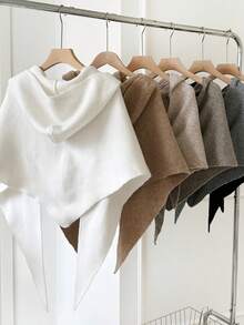 1pc Women's Solid Color Hooded Wool Blend Knit Warm Decorative Casual Style Triangle Hooded Shawl Scarf Suitable For Shopping, Outings, Skiing, Autumn/Winter - Multicolor - View 2