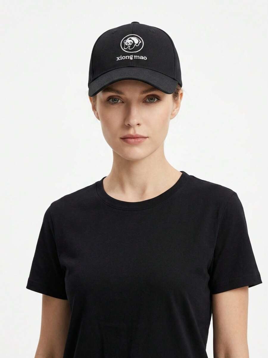 XIONGMAO Cotton Baseball Cap, Black Extended Brim Sun Hat, Casual Adjustable Sports Cap For Larger Head Sizes - Black - View 1