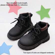 1 Pair Girls' Black Contrast Color Lace-Up Ankle Boots, Suitable For Autumn/Winter Daily School And Outing Wear - Black - View 2