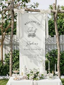 1pc Customized Baby Shower Banner, Birthday Party Poster, Baby Carriage Pattern Flag, Birthday Party Welcome Sign, Suitable For Christmas Party, Banquet Welcome Decoration Sign, Home Decor - Multicolor - View 2