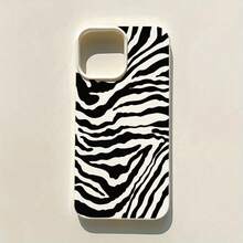 1pc Black Rose Pink Zebra Pattern Personalized Full Coverage TPU Shockproof Phone Case Compatible With Apple 16 15 14 13 12 11 Pro Max - Multicolor - View 1