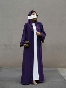 Hafizah Women's Striped Embroidered Robe & Headscarf 2 Pieces Set - Violet Purple - View 1