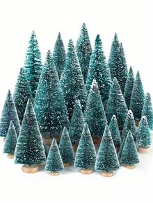8pcs Christmas Tree DIY Bottle Brush Tree, Plastic Sisal Tree, Miniature Frosted Fir With Wooden Base, Suitable For DIY Crafts, Display, Desktop Home Decor And Christmas Decoration, 4 Styles - Multi-color Version 2 - View 1
