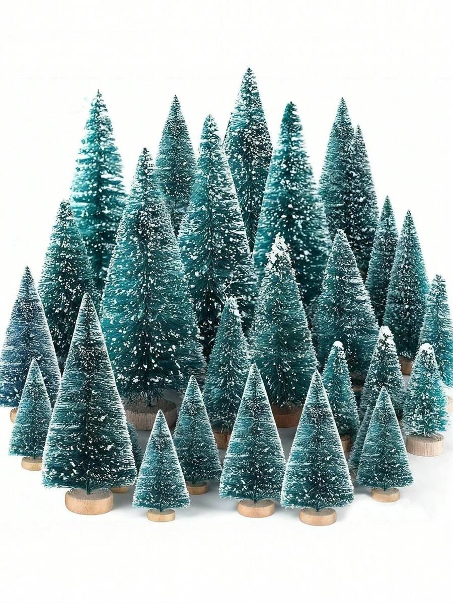 8pcs Christmas Tree DIY Bottle Brush Tree, Plastic Sisal Tree, Miniature Frosted Fir With Wooden Base, Suitable For DIY Crafts, Display, Desktop Home Decor And Christmas Decoration, 4 Styles - Multi-color Version 2 - View 1