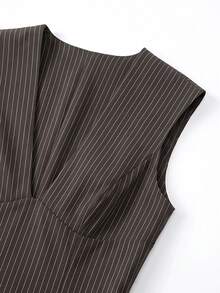 VINOVA Women's Business Casual V-Neck Pinstripe Sleeveless Mini Dress, Suitable For Office Commute Summer Professional Workplace Style Dress - Brown - View 8