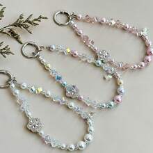1pc Premium Hand‑Artisan Sparkling Rhinestone Flower Phone Wrist Strap, Exquisite Pearl & Iridescent Crystal Beaded Chain, Elegant Luxury Decorative Phone & Bag Charm Fashion Accessory - Multicolor - View 4