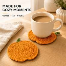 5/10 Pcs Hand‑Crocheted Pumpkin Coasters, Heat‑Resistant Table Mats For Tea Cups, Coffee Cups & Mugs, Autumn‑Themed, Protects Table Surfaces, Great For Fall, Halloween, Thanksgiving Themed Party Decorations - Hand-crocheted Pumpkin Mat - View 4