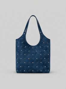 Women Shoulder Tote Bag,Plain Soft Suede Fabric,All‑Over Metal Stud Decoration & Wide Straps,Large Capacity,Retro Style For Work Shopping Daily Outing - Multicolor - View 5