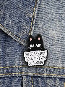 1pc Black Cat Enamel Brooch With Humorous Slogan, Cartoon Kitten Metal Pin, Suitable For Backpack, Jacket, Clothing Decoration - Multicolor - View 3