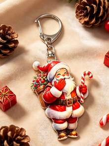 Santa Claus Series Pattern Keychain, Multiple Styles Available, Party Pendant, Multi-Functional Keychain Decoration, Phone Charm, Backpack Charm, Key Charm, Car Charm, Party Fashion Accessory, Fun 2D Acrylic Accessory, Suitable For Backpack, Bag, Car Key Charm And Daily Use, Great Choice For Couple Gift, Party Supplies, Christmas, Halloween Gift - Multicolor - View 3