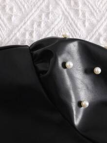 Galaxy Graffiti 8-12 Years Old Girls Jacket, Wavy Trim Placket + Pearl Embellished Puff Sleeves, Sweet & Cool Elegant Style Suitable For Birthday Parties, Performances And Holiday Outings - Black - View 8