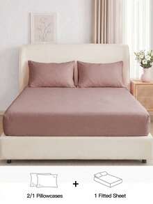 2/3pcs Solid Color Fitted Sheets, Mattress Protector Cover, Deep Pocket Bed Sheets, Soft And Breathable, Suitable For All Bed Sizes - Twin, Full, Queen, King, 9-12 Inches/25cm Deep Pocket, Machine Washable, Pink - Pink - View 2