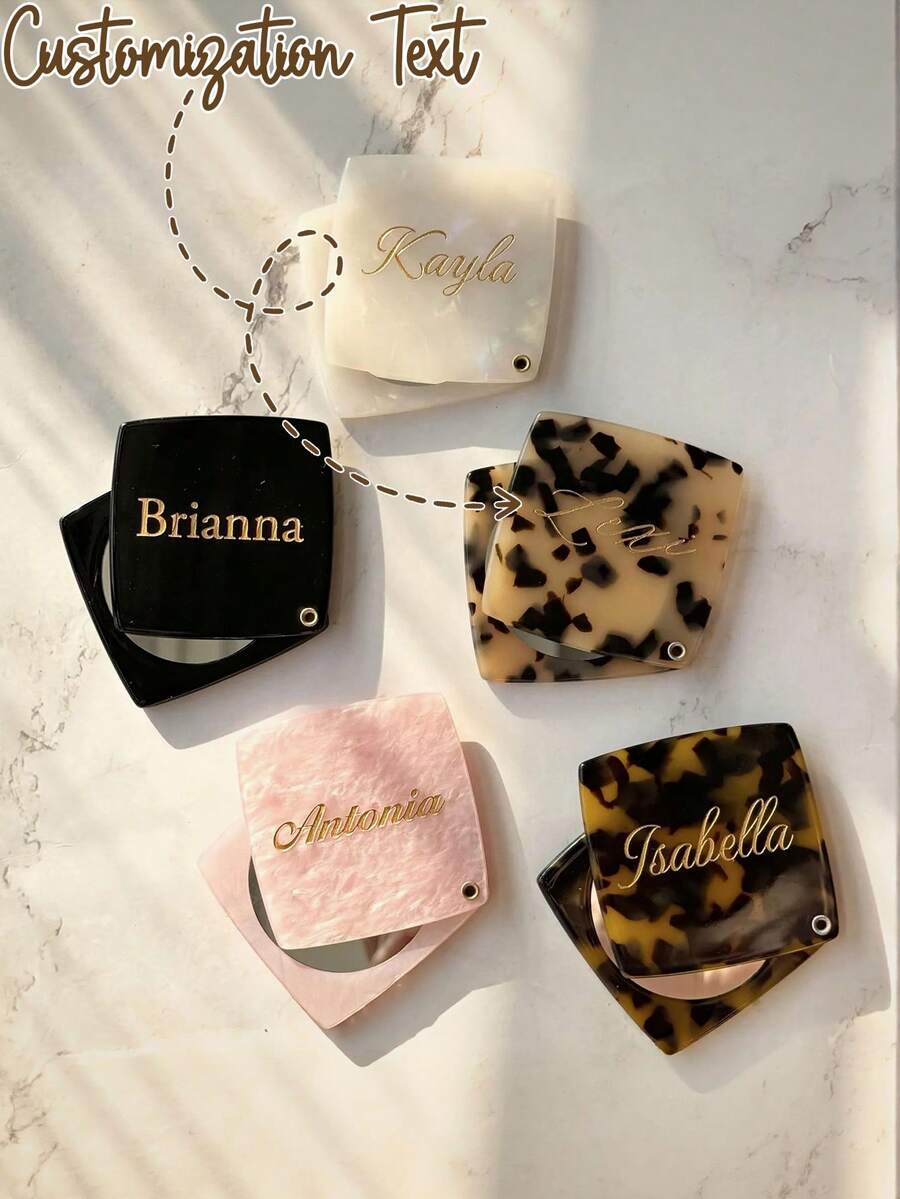 1pc Customized Personalized Name Folding Mirror, Personalized Exquisite Marble Pattern Mirror, Bridesmaid Makeup Mirror, Marble Pattern Makeup Pocket Mirror, Wedding Gift, Unique Bride/Bridesmaid Gift Customized Bridesmaid Makeup Mirror, Gift For Her - Multicolor - View 1