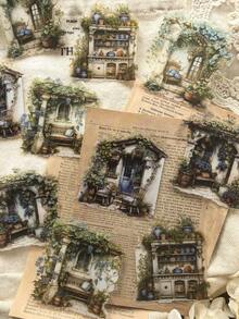 1 Pack 10pcs Vintage Desk Corner Decorative PET Collage Stickers - Multicolor - View 1