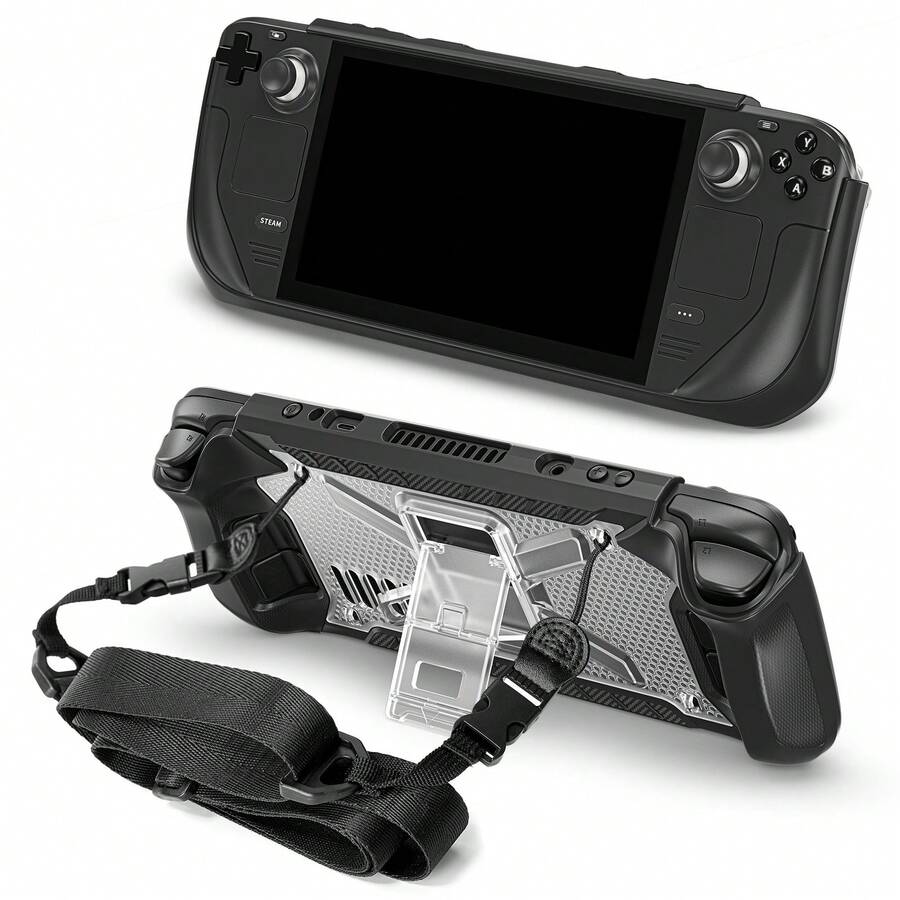 1pc Steam Deck 2020/2021 Hard Shell Protective Case With Lanyard, Full Protection, With Stand, Black Available, Anti-Drop, Birthday Gift, Homecoming Gift - View 1