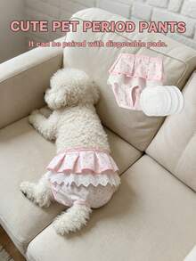 1pc/1pc+5pcs Disposable Diaper Set With Lace Cute Star Print Sanitary Pants Period Pants Anti-Harassment Pants Suitable For Small And Medium Cats And Dogs Pets - Baby Pink - View 1