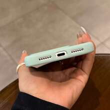 荔枝紋皮革手機殼，適用於 17 Pro Max 16 15 14 13 Pro Max Plus，高級極簡 PU 皮革防震防摔薄型保護殼 - 薄荷綠 - 查看 3