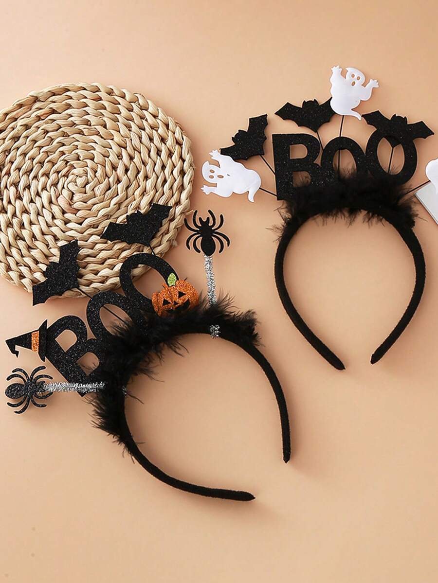 Halloween BOO Headband With Bat And Spider On A Pumpkin Shape - A Costume Headpiece For A Ghost-Themed Party - Multicolor - View 1