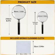 2pcs Set (Large Ultra-Clear 90* Metal Magnifying Glass + Cleaning Cloth) Handheld Durable Magnifying Glass - Durable And Shatter-Resistant Professional Magnifying Glass, Ergonomic Comfortable Handle, Suitable For Reading Books And Viewing Maps, Christmas Gift - Latest Model - View 9