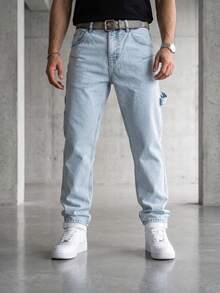 Men's Relaxed Baggy Pants With Custom Back Embroidery - Baby Blue - View 3