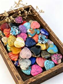 1/5/10/20/30/40/50pcs Assorted Heart-Shaped Gemstones, Bulk Polished Crystal Hearts, Mixed Color Stones, Suitable For DIY Crafts And Decoration, 20+ Colors Fluffy Shaped Crystals, Stones, Smooth Polished Pocket Stones - Multicolor - View 10