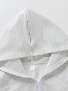 Sweet Girl Zipper Hoodie Jacket, Cherry CHERRY Applique Embroidery Loose Full Zip Sweatshirt With Kangaroo Pocket, Spring/Autumn - Light Grey - View 5