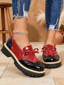 2024 Women's New Round Toe Leopard Print Front Zipper Platform Sole Loafers Thick Sole Colorblock Fashion Shoes - Red - View 7