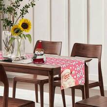 1pc Pink Christmas Table Runner, Vintage Santa Claus Ho Ho Ho Letter Print Tablecloth, Holiday Dining Table Home Decor, Accessories Not Included - Pink - View 5