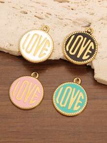 2pcs Stainless Steel LOVE Enamel Pendant 18K Gold Plated Round Charms For DIY Jewelry Making Supplies Accessories - Pendant - View 1