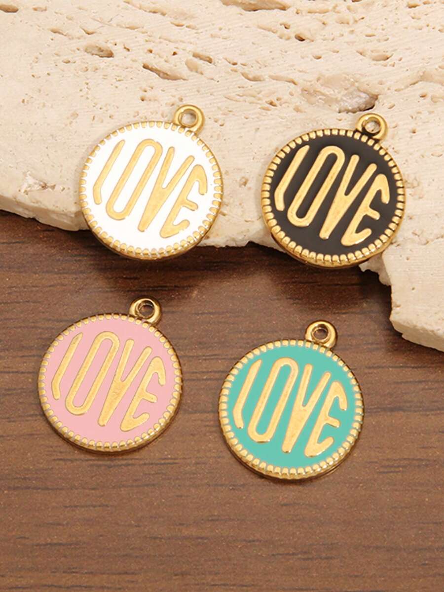 2pcs Stainless Steel LOVE Enamel Pendant 18K Gold Plated Round Charms For DIY Jewelry Making Supplies Accessories - Pendant - View 1
