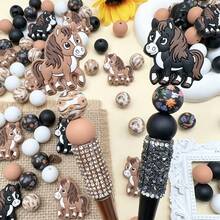 25/32/44PCS Animal Horse Shaped Silicone Beads Set - Brown & Black Horse Design With Flowing Mane & Tail, Adult DIY Accessories For Beaded Pens, Earrings, Etc., Suitable As Holiday & Birthday Gifts, Beads & Bead Assortments - Animal Horse Series - View 4