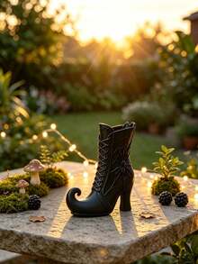 Halloween Dark Style Spider Witch High Heel Boots Figurine, Vintage Spider Web Embossed Curved Pointed Shoe Design, Gothic Halloween Atmosphere Desktop Decor, Suitable For Yard, Coffee Table, Window Display, Halloween Party Essential Ornament, Unique Niche Home Decor, Gift, Scene Setting, Photography Prop Dual Use, Matte Black Texture Exquisite Versatile - One Size Fits All - View 4