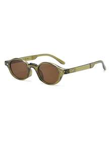 1 Pair Men's Olive Green Oval Small Frame Vintage Street Style Vacation Fashion Glasses - Olive Green - View 2