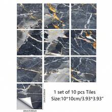 10pcs Marble Texture Pattern Floor Stickers Pvc Thickened Decorative Paper, Waterproof & Oil-Proof - Multicolor - View 12