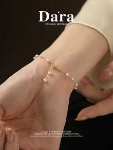 DARA Vòng tay ngọc trai nước ngọt bạc S925 hạt trắng 3-4mm thiết kế ngôi sao đa dụng cho hẹn hò và Valentine - trắng - Xem 4