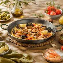 Polished Steel Paella Pan 34 Cm For 6 Servings, Traditional Pan With Green Handles For Rice And Stews, Durable Cookware, 34.5x44.5x5 Cm - View 7