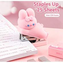 Cute Cartoon Animal Stapler, Mini Portable Small Student Stapler, Soft Rubber 3D Adorable Design, Effortless Operation, Suitable For Student Book Binding, Office Document Organization, Desktop Stationery, Girly Gift Decor - A - View 3