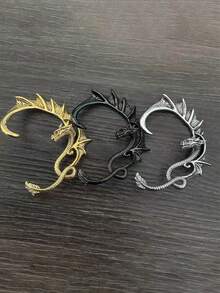 Retro Antique Silver,Gold And Black Dragon Earrings,Gothic Style Surround-Type Non-Piercing Ear Clips,Punkish Cool Halloween Party Decoration Earrings - Multicolor - View 6