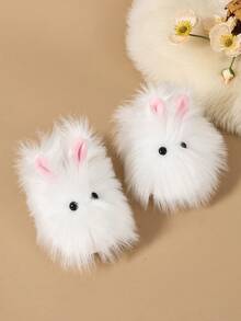 1 Pair Cute Plush Rabbit Decor Children's Slippers, Soft Adorable Bunny Accessory Open Toe Indoor House Shoes, Girls Non-Slip Home Slippers - White - View 3