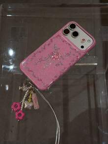 Sweet Cool Vintage New Chinese Style Rose & Lily Flower Phone Case Compatible With Iphone 17 Pro Max, Women's New 16 Pro, 17, 16, 15, Shockproof Protective Cover, Fashionable Unique & Beautiful - Pink - View 2