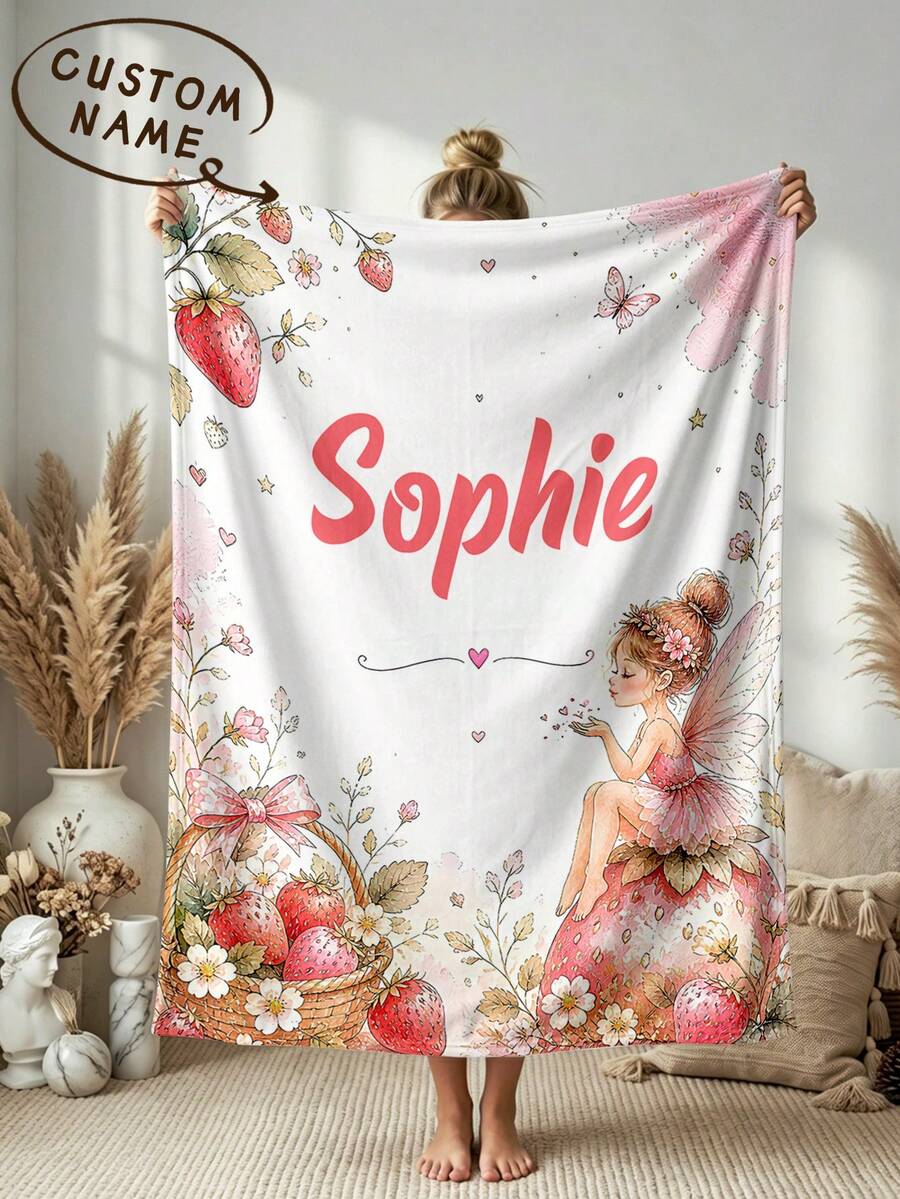 1pc Customized Name Blanket, Personalized Bed Blanket, Customizable Name, Best Blanket, Comfortable Blanket, Home Gift, Birthday Gift, Anniversary Gift, Christmas Gift, Personalized Gift, Holiday Gift, Warm Gift For Friends, Family, Partners - Style 3 - View 1