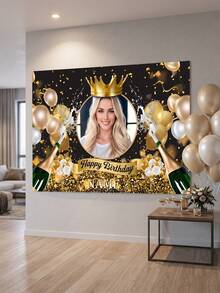 1pc - Customized Happy Birthday Backdrop, Large Size Personalized Birthday Banner Background, Can Print Name And Photo, Customized Black & Gold Theme Printed Poster, Shiny Black Background With Gold Glitter Elements, Celebrate 50th Birthday, Multi-Functional Party Tapestry Home Decor Personalized Birthday Party Customized Photo And Name Poster - Suitable For Party Decoration - Multicolor - View 6